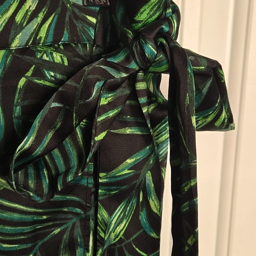 Apricot Green Palm Leaf Midi Skirt‎ Tropical Wrap Style Resortwear Summer Travel